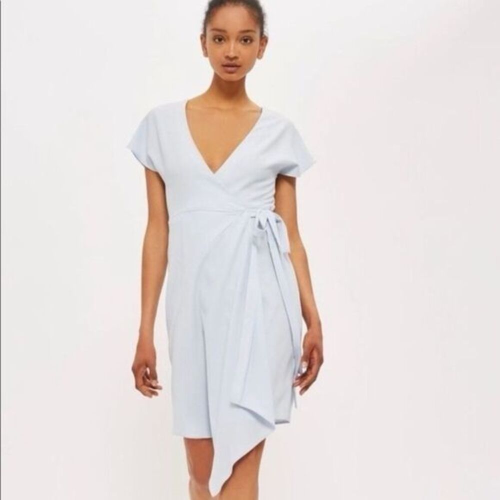 Topshop sky blue baby blue wrap dress asymmetrical hem